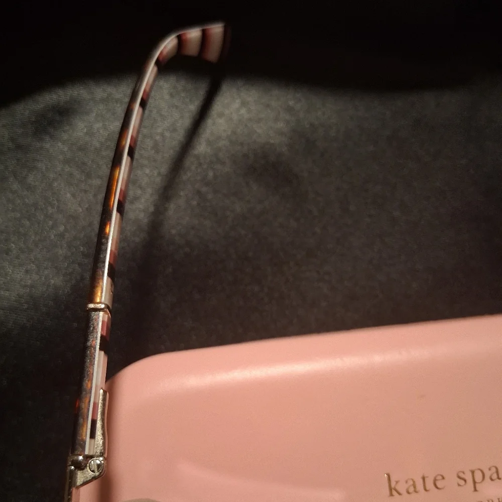 Kate Spade Rectangle Frames Tortise Shell With Pink and Black Striped Frames.
